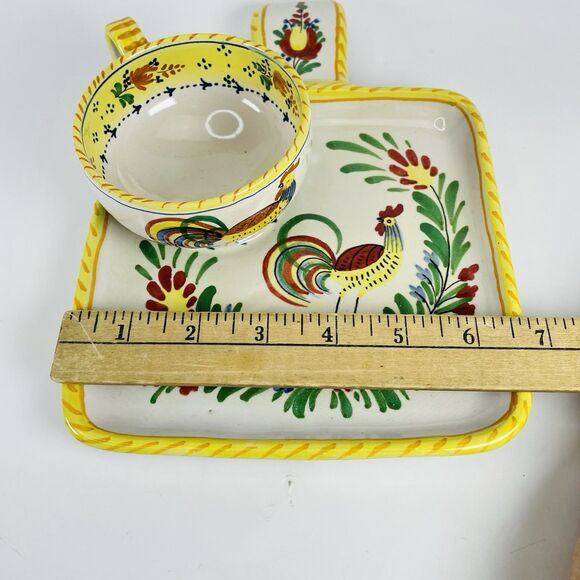 Italy Pottery Majolica Snack Set Tray Cup Galletto Rooster Design Terracotta VTG - Picture 5 of 16